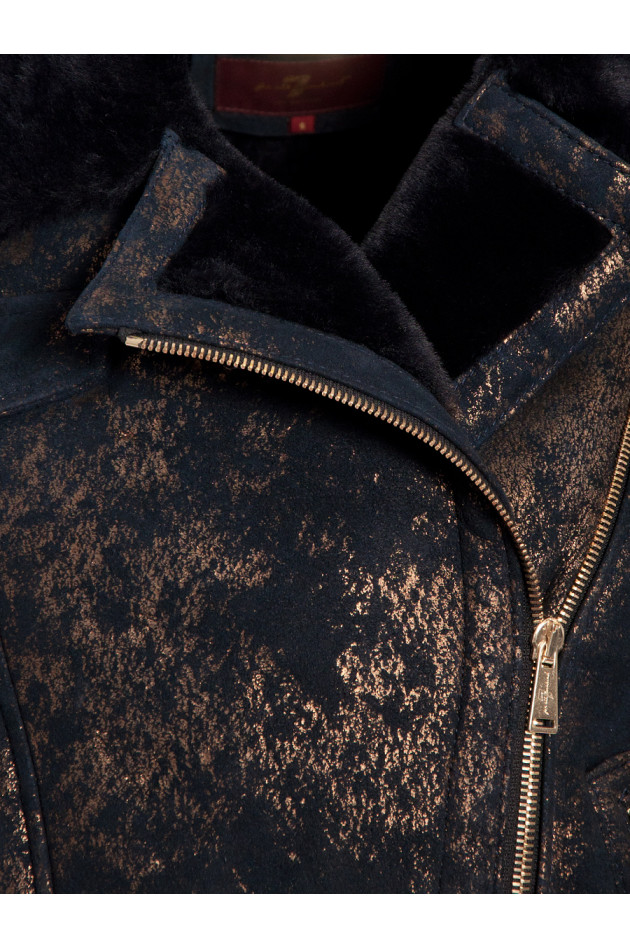 Lederjacke Marine mit Goldbeschichtung