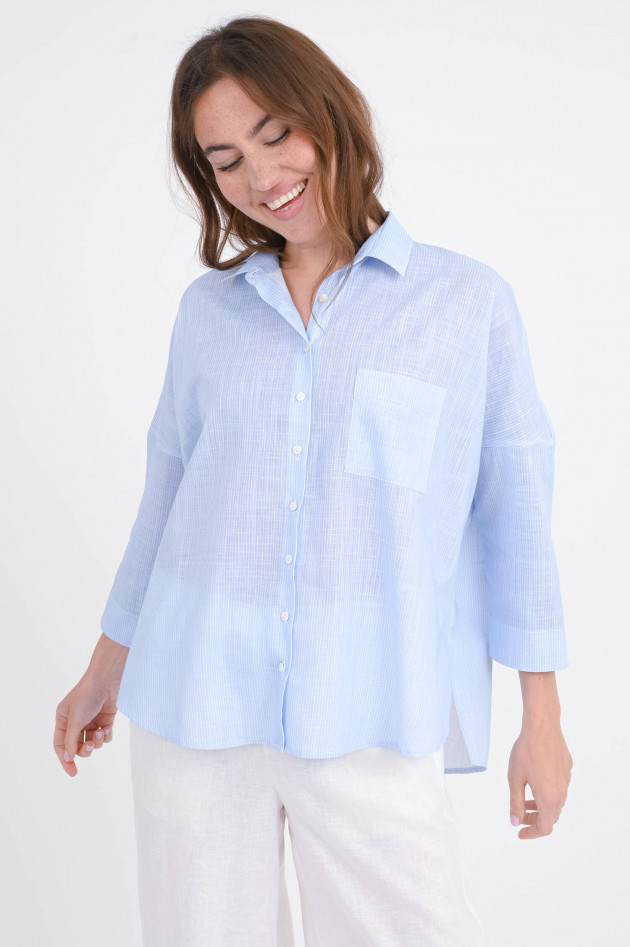 1868 Bluse OMARE in Hellblau/Weiß schmal gestreift