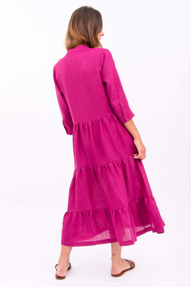 1868 Leinen-Kleid mit Volants in Fuchsia