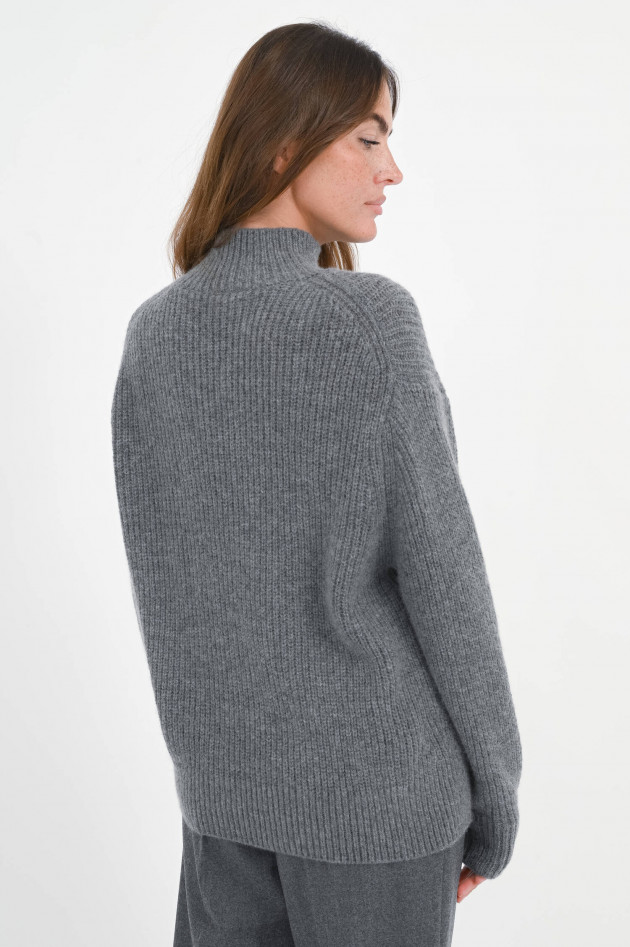 1868 Wollpullover mit Stehkragen in Dunkelgrau meliert