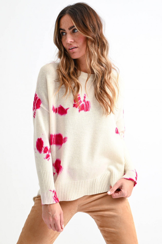 1868 Cashemere Pullover mit Batik-Print in Natur/Pink