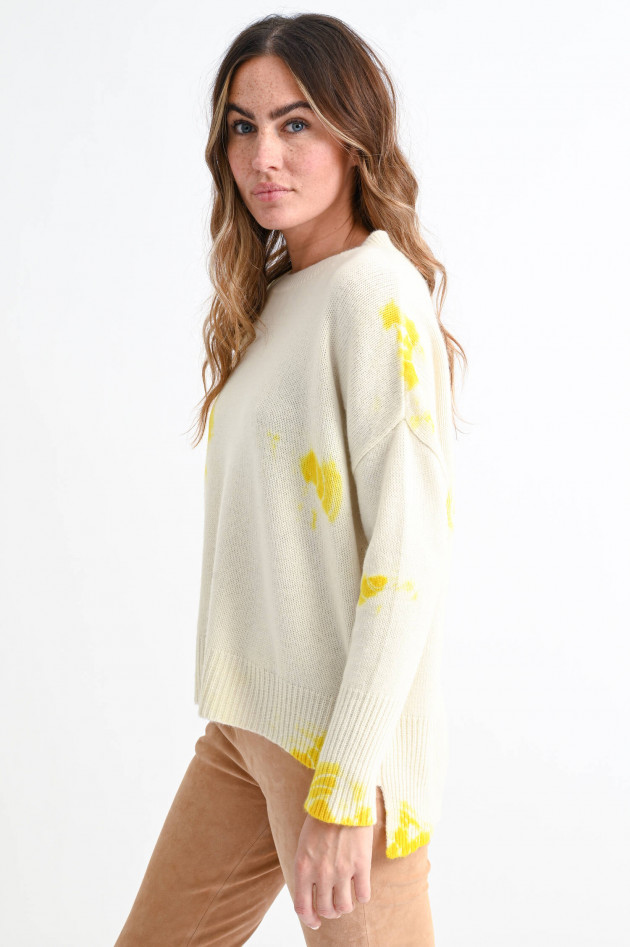 1868 Cashmere Pullover mit Batik-Print in Natur/Gelb