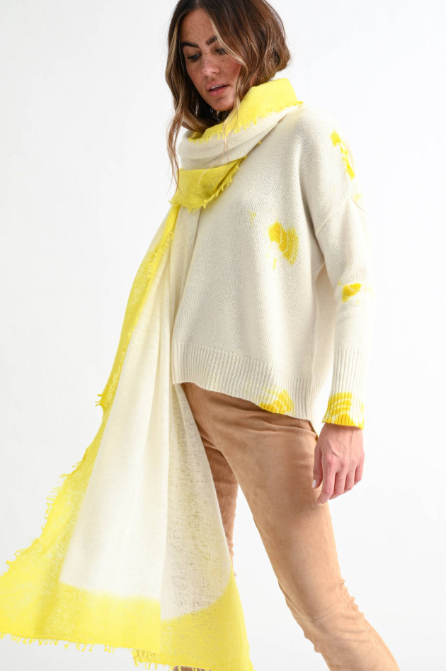 1868 Cashmere Pullover mit Batik-Print in Natur/Gelb