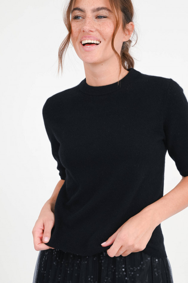 1868 Kurzarm-Cashmere-Pullover in Schwarz