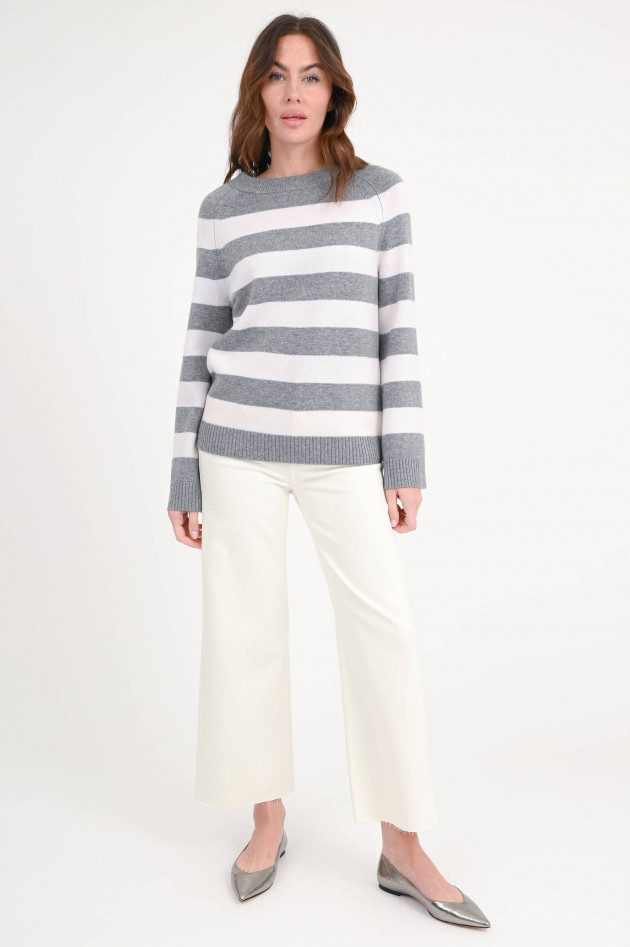 1868 Pullover aus Woll-Cash-Mix in Grau/Weiß gestreift