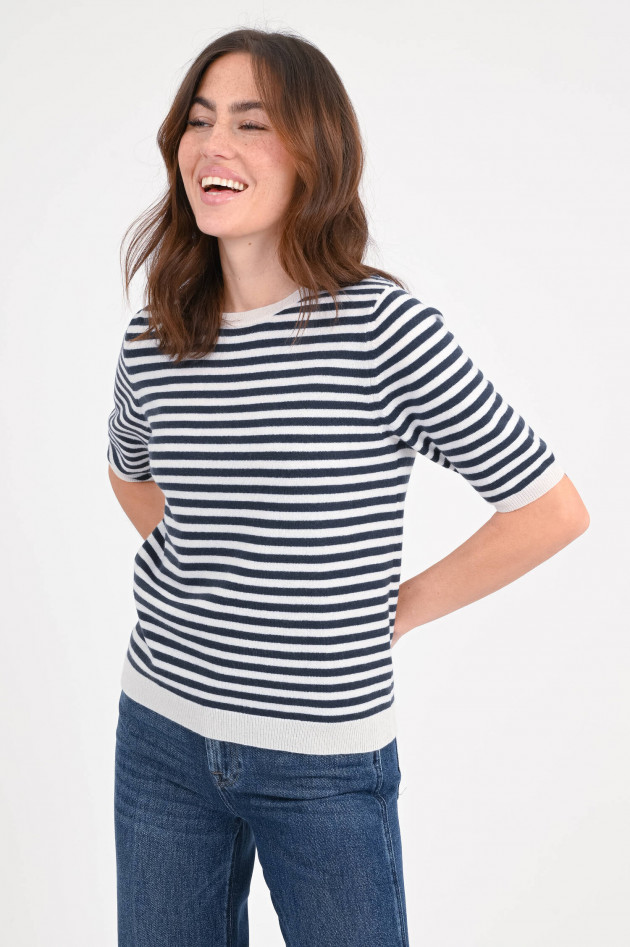 1868 Kurzarm-Cashmere-Pullover in Navy/Crem
