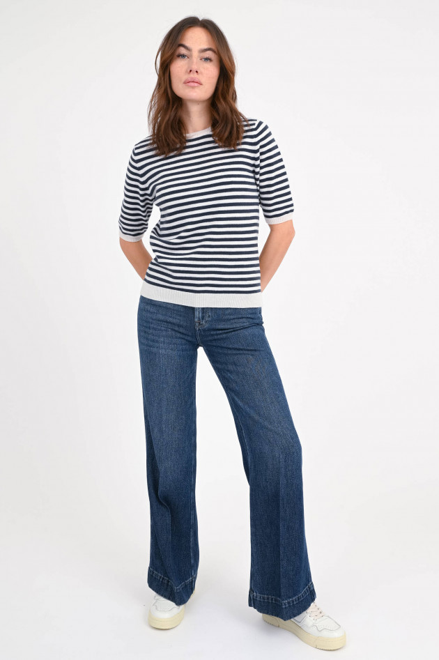 1868 Kurzarm-Cashmere-Pullover in Navy/Crem
