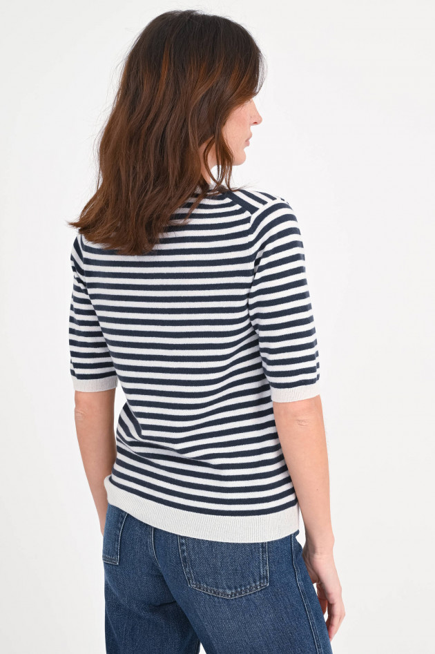 1868 Kurzarm-Cashmere-Pullover in Navy/Crem