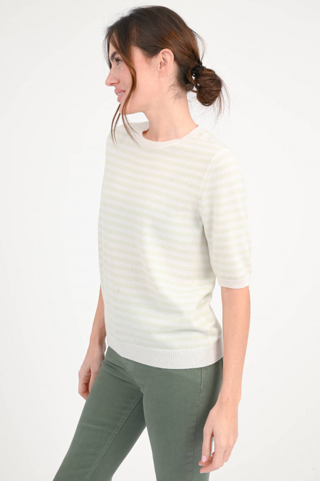 1868 Kurzarm-Cashmere-Pullover on Soft Green/Creme