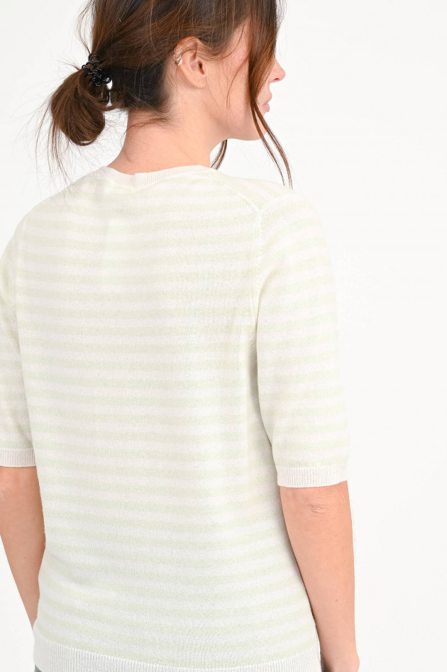 1868 Kurzarm-Cashmere-Pullover on Soft Green/Creme