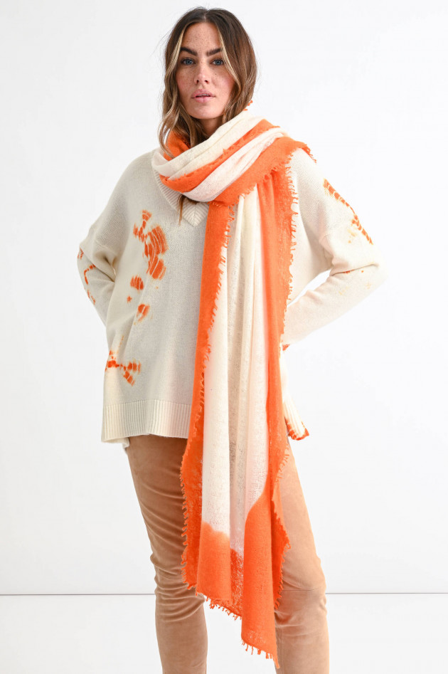 1868 V-Neck Pullover mit Batik Print in Natur/Orange