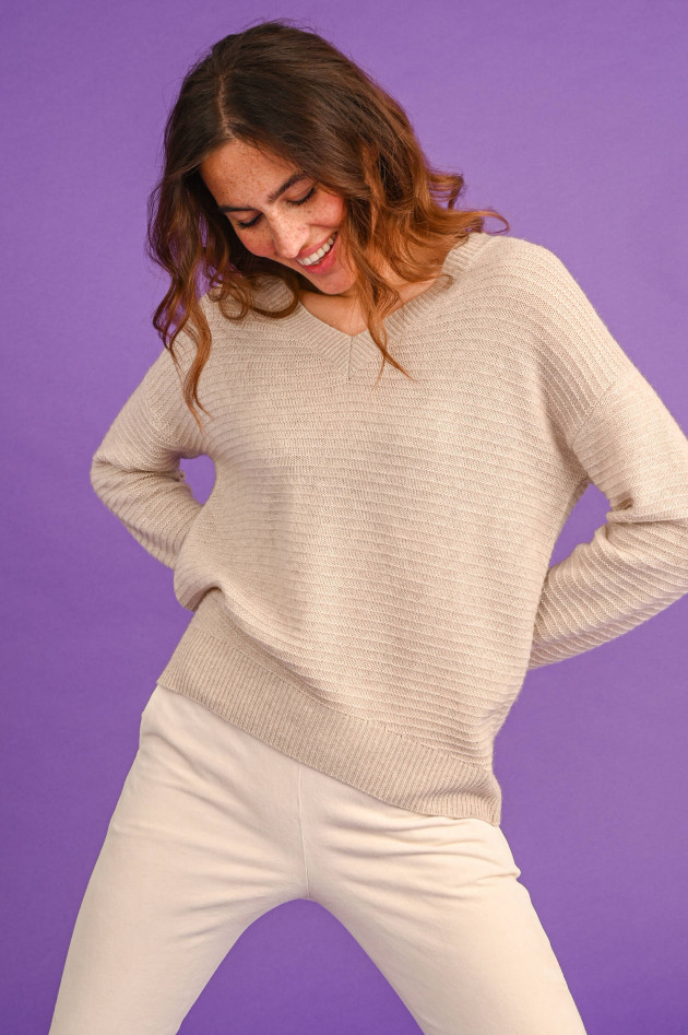 1868 Cashmere-Mix-Pullover mit Querstrick in Sand