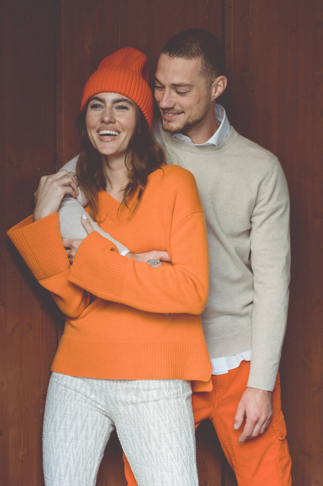 1868 Boxy Strickpullover aus Cashmere in Mandarine