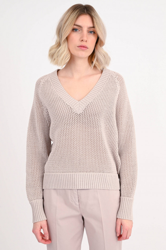 1868 Grobstrick Pullover mit V-Ausschnitt in Sand