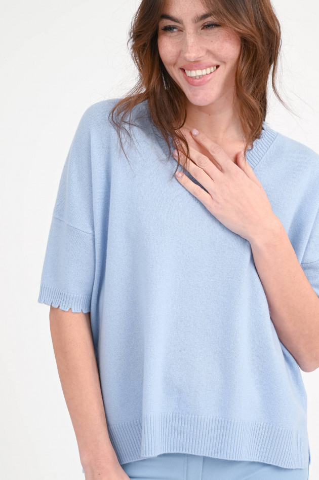 1868 Woll-Cashmere Pullover mit V-Ausschnitt in Azzuro