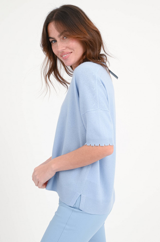 1868 Woll-Cashmere Pullover mit V-Ausschnitt in Azzuro