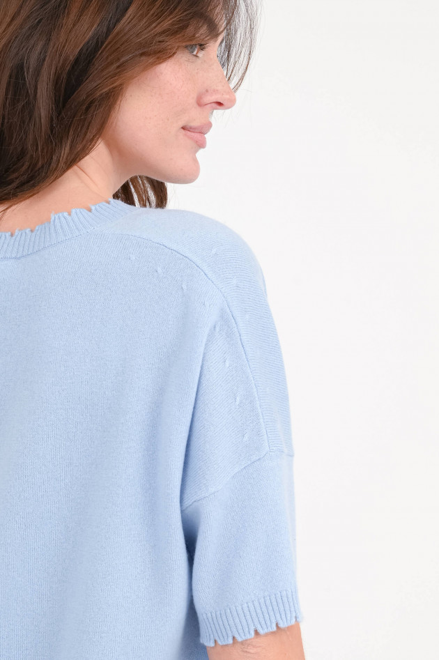 1868 Woll-Cashmere Pullover mit V-Ausschnitt in Azzuro