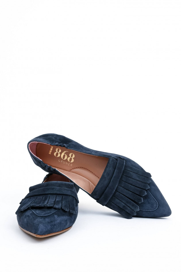 1868 Spitzer Veloursleder-Loafer mit Fransen in Navy