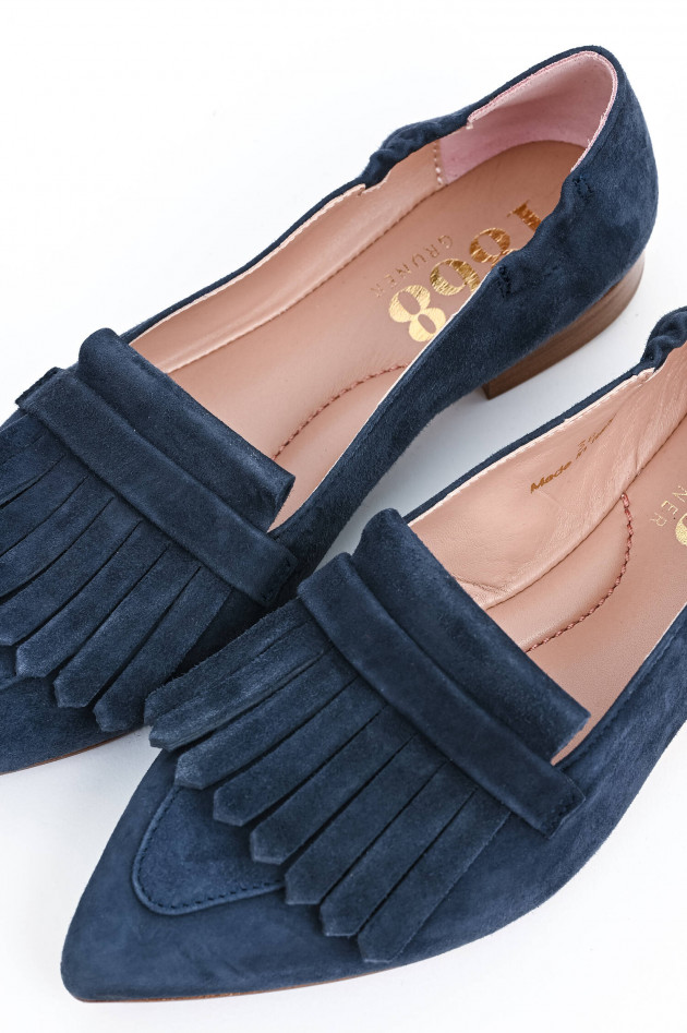 1868 Spitzer Veloursleder-Loafer mit Fransen in Navy