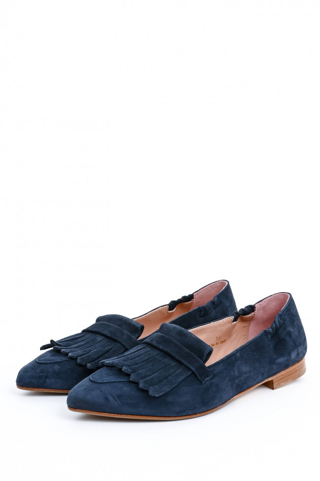 1868 Spitzer Veloursleder-Loafer mit Fransen in Navy