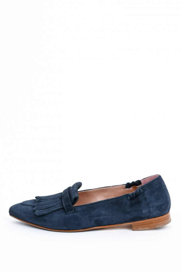 1868 Spitzer Veloursleder-Loafer mit Fransen in Navy