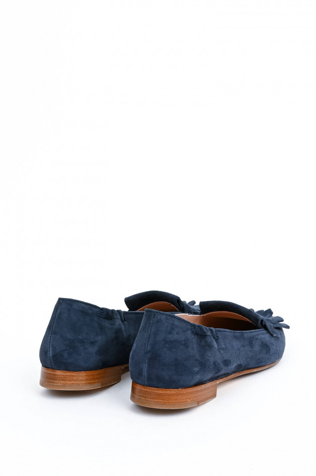 1868 Spitzer Veloursleder-Loafer mit Fransen in Navy