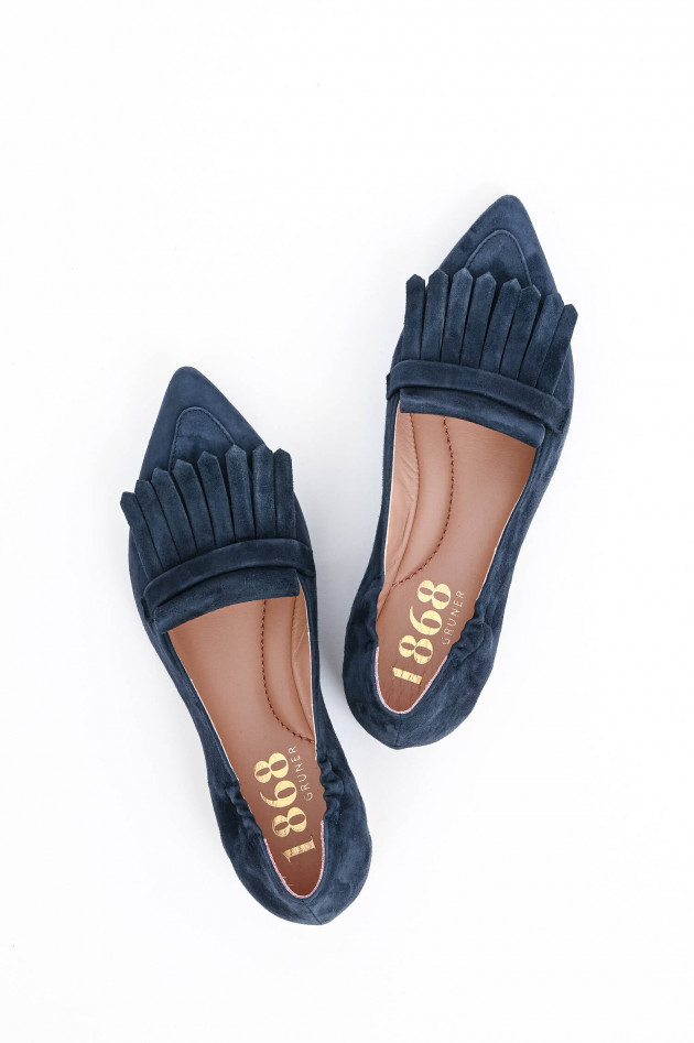 1868 Spitzer Veloursleder-Loafer mit Fransen in Navy