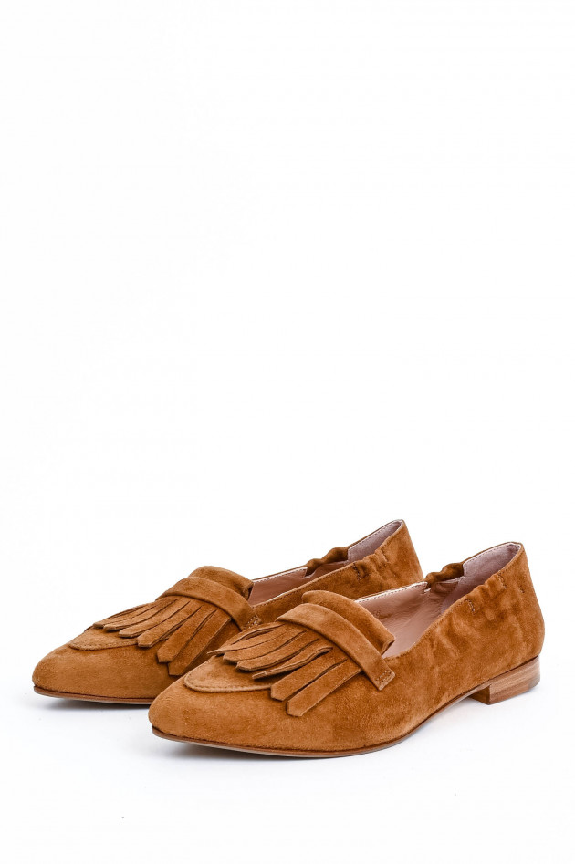 1868 Spitzer Veloursleder-Loafer in Cognac