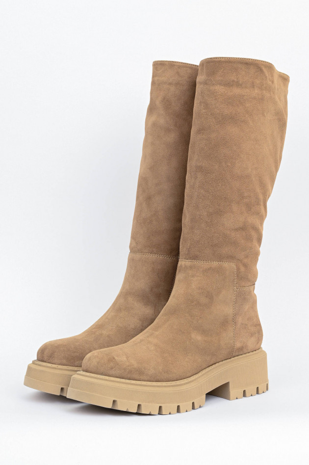 1868 Veloursleder Stiefel mit Plateau-Sohle in Sand