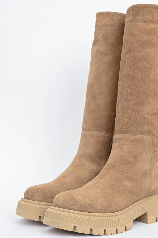 1868 Veloursleder Stiefel mit Plateau-Sohle in Sand