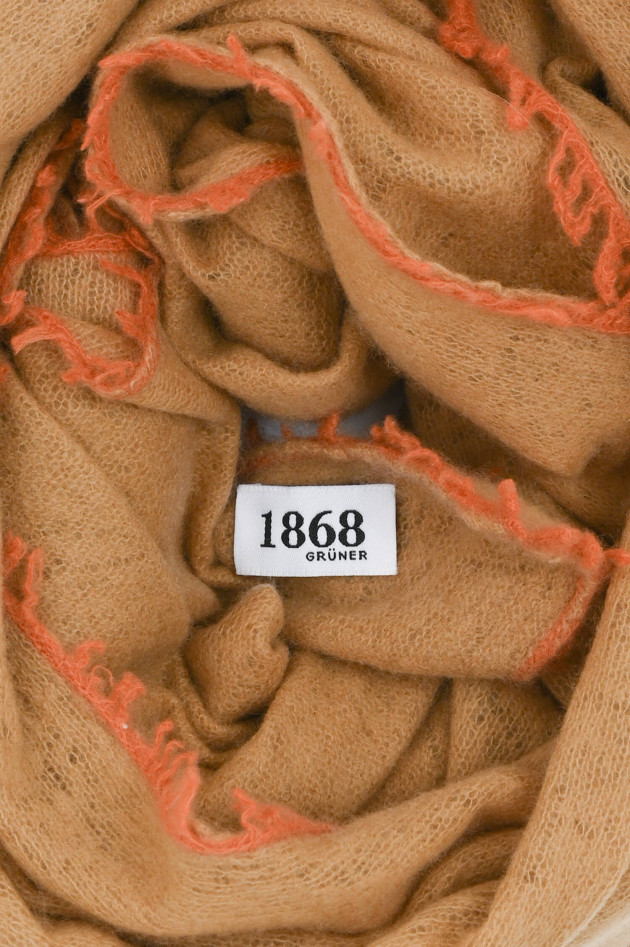 1868 Cashmere Schal mir Kontrast-Fransen in Camel/Rost