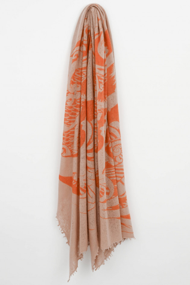 1868 Cashmere Schal mit Koi-Print in Puder/Orange