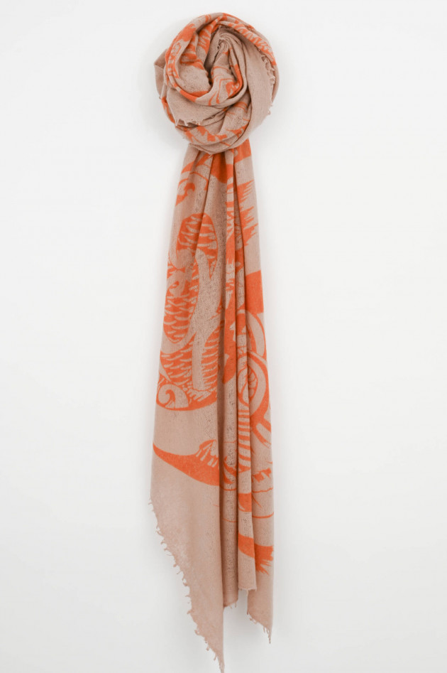 1868 Cashmere Schal mit Koi-Print in Puder/Orange