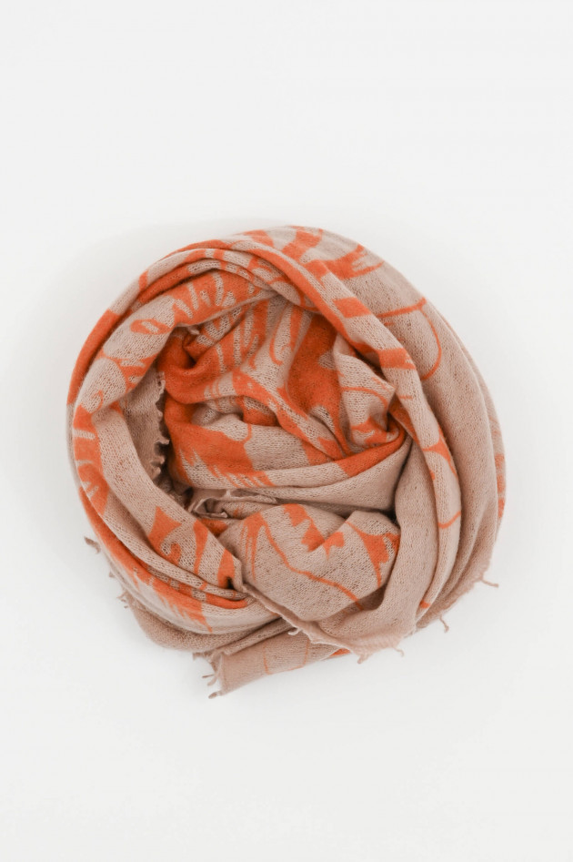 1868 Cashmere Schal mit Koi-Print in Puder/Orange