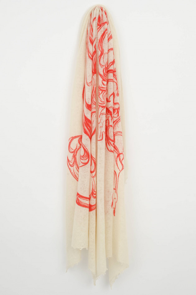 1868 Cashmere Schal mit Kontrast-Print in Natur/Rot