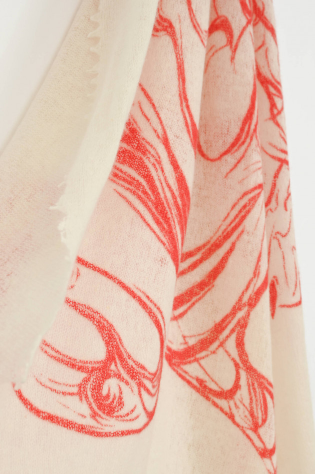 1868 Cashmere Schal mit Kontrast-Print in Natur/Rot