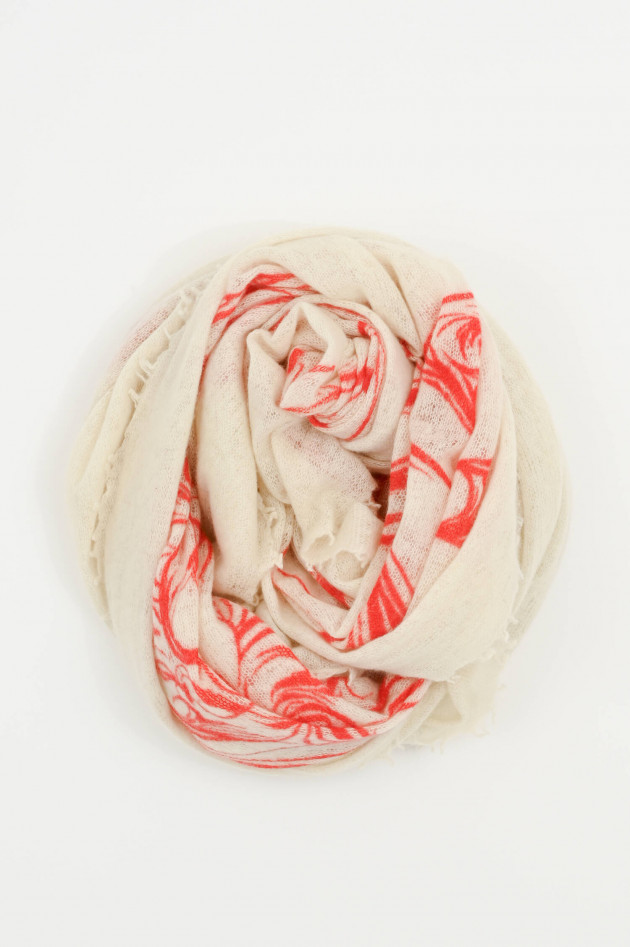 1868 Cashmere Schal mit Kontrast-Print in Natur/Rot