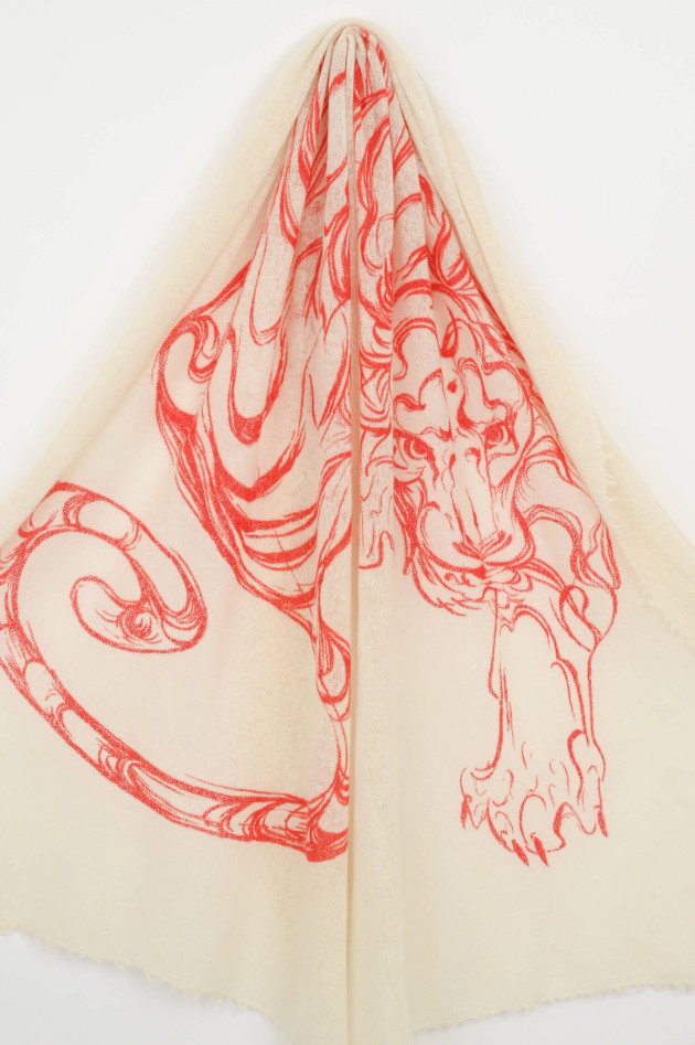 1868 Cashmere Schal mit Kontrast-Print in Natur/Rot
