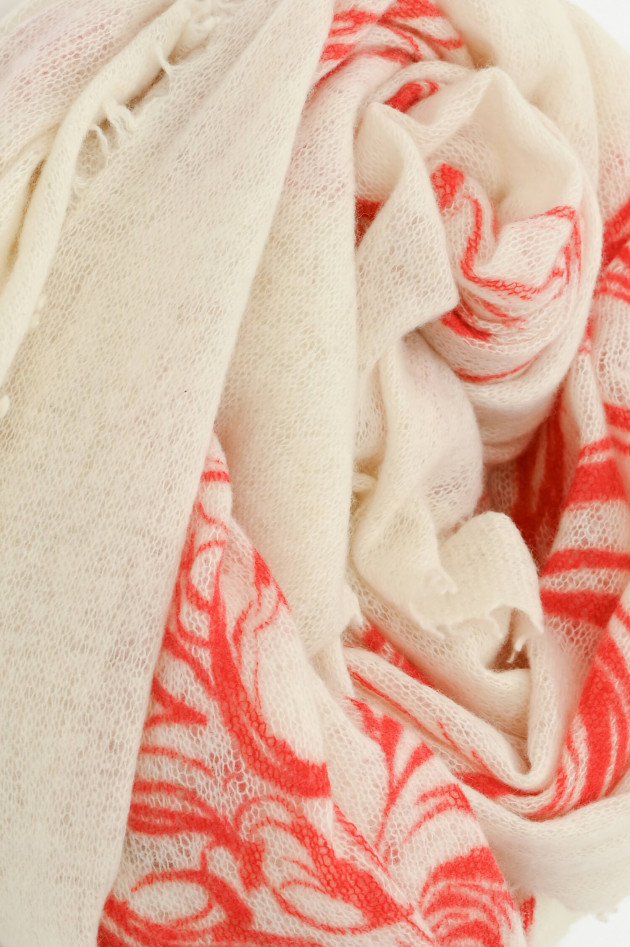 1868 Cashmere Schal mit Kontrast-Print in Natur/Rot