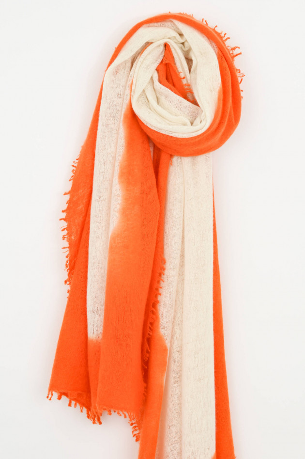 1868 Cashmere Schal mit Kontrast-Kante in Natur/Orange