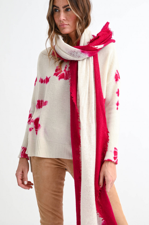 1868 Cashmere Schal mit Kontrast-Kante in Natur/Cherry