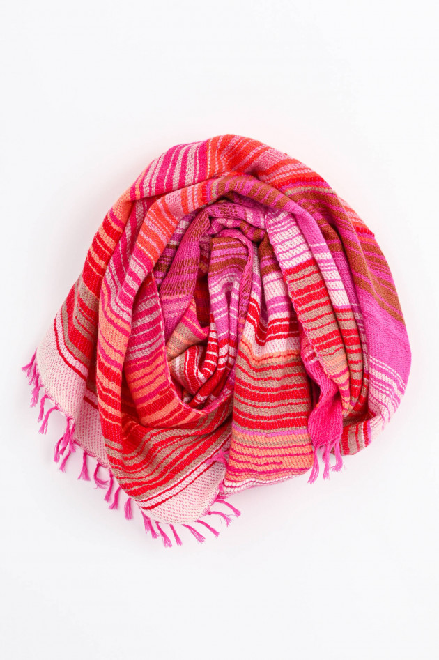 1868 Gestreifter Schal aus Cashmere in Pink/Rosa/Rot