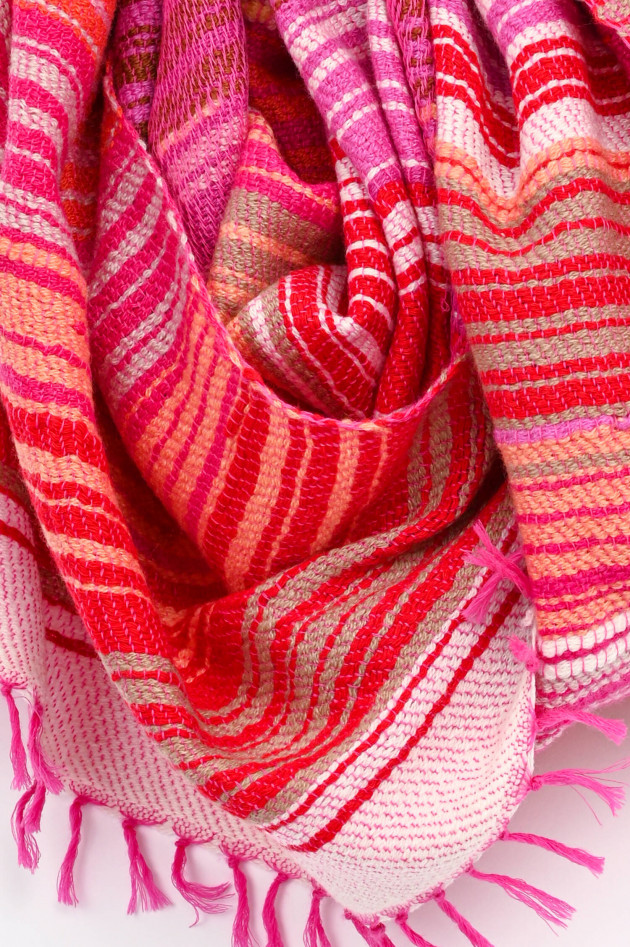 1868 Gestreifter Schal aus Cashmere in Pink/Rosa/Rot