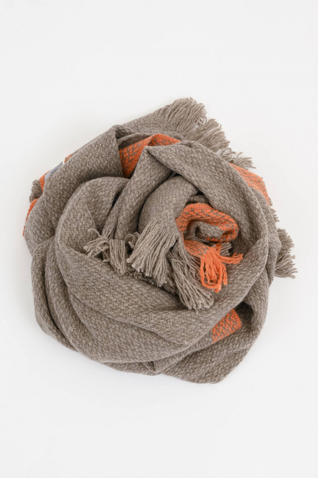 1868 Schal mit Kontrastbordüre in Taupe/Orange