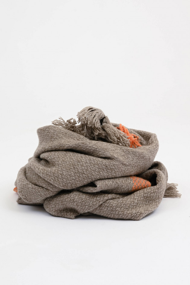 1868 Schal mit Kontrastbordüre in Taupe/Orange
