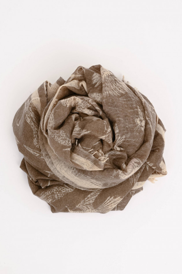 1868 Cashmere-Schal BIRDS in Taupe/Creme