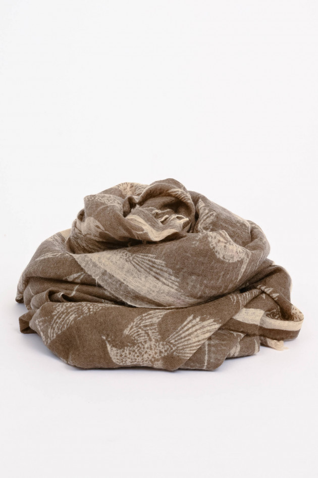1868 Cashmere-Schal BIRDS in Taupe/Creme
