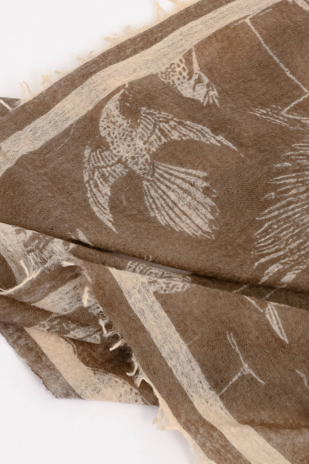 1868 Cashmere-Schal BIRDS in Taupe/Creme