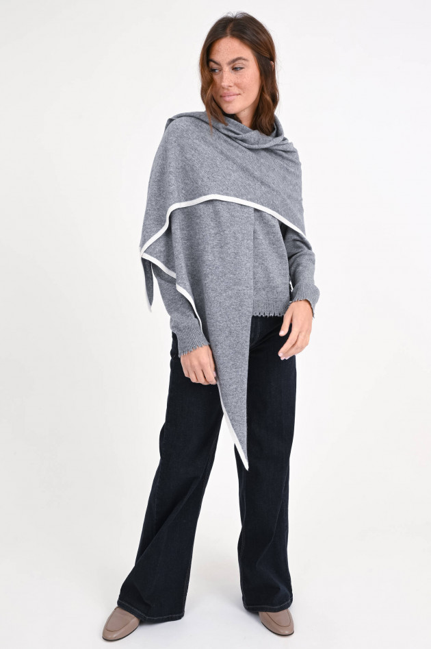 1868 Poncho mit Kontrastfarbe in Grau