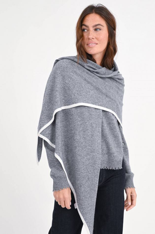 1868 Poncho mit Kontrastfarbe in Grau